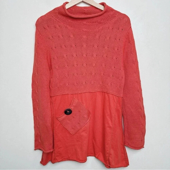 Pure Handknit Womens Size Small Mock Neck Coral  Knit Long Sleeve Tunic Sweater - Picture 3 of 15